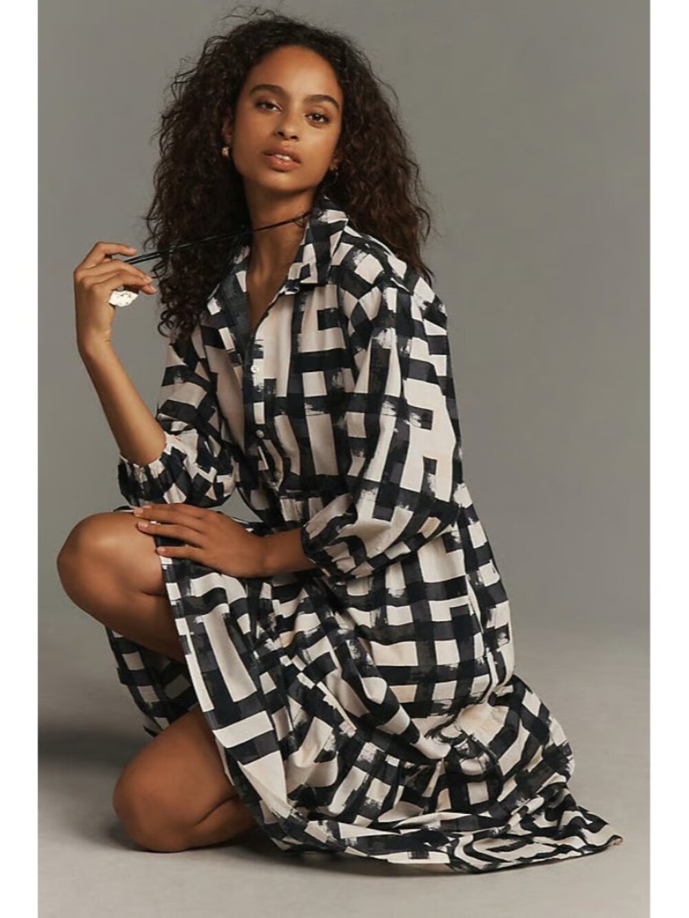 NWT Anthropologie Maeve Bettina in Carbon Plaid Cotton Shirt Dress XS